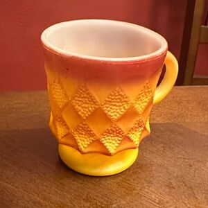 Vintage Orange and Yellow Diamond Fire King Kimberly coffee cup